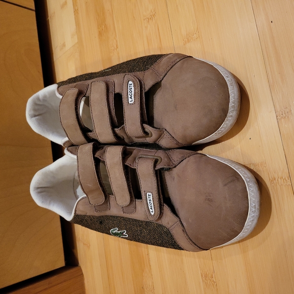 Lacoste Prep Herringbone B18 Brown 3 Strap Hook & Loop Men's Shoes US10.5 - Picture 6 of 8